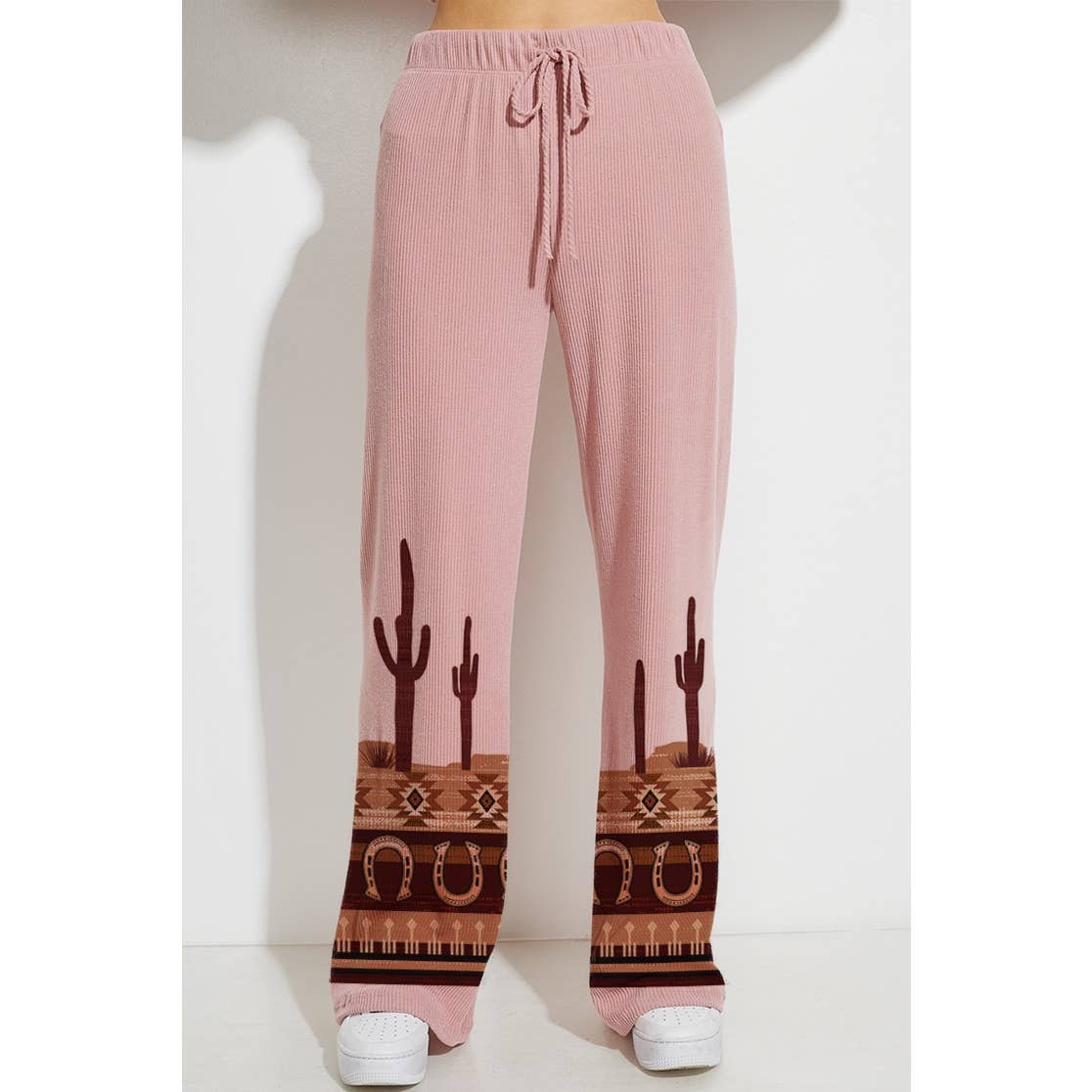 Western cowboy Print Rib Hoodie Loungewear Set