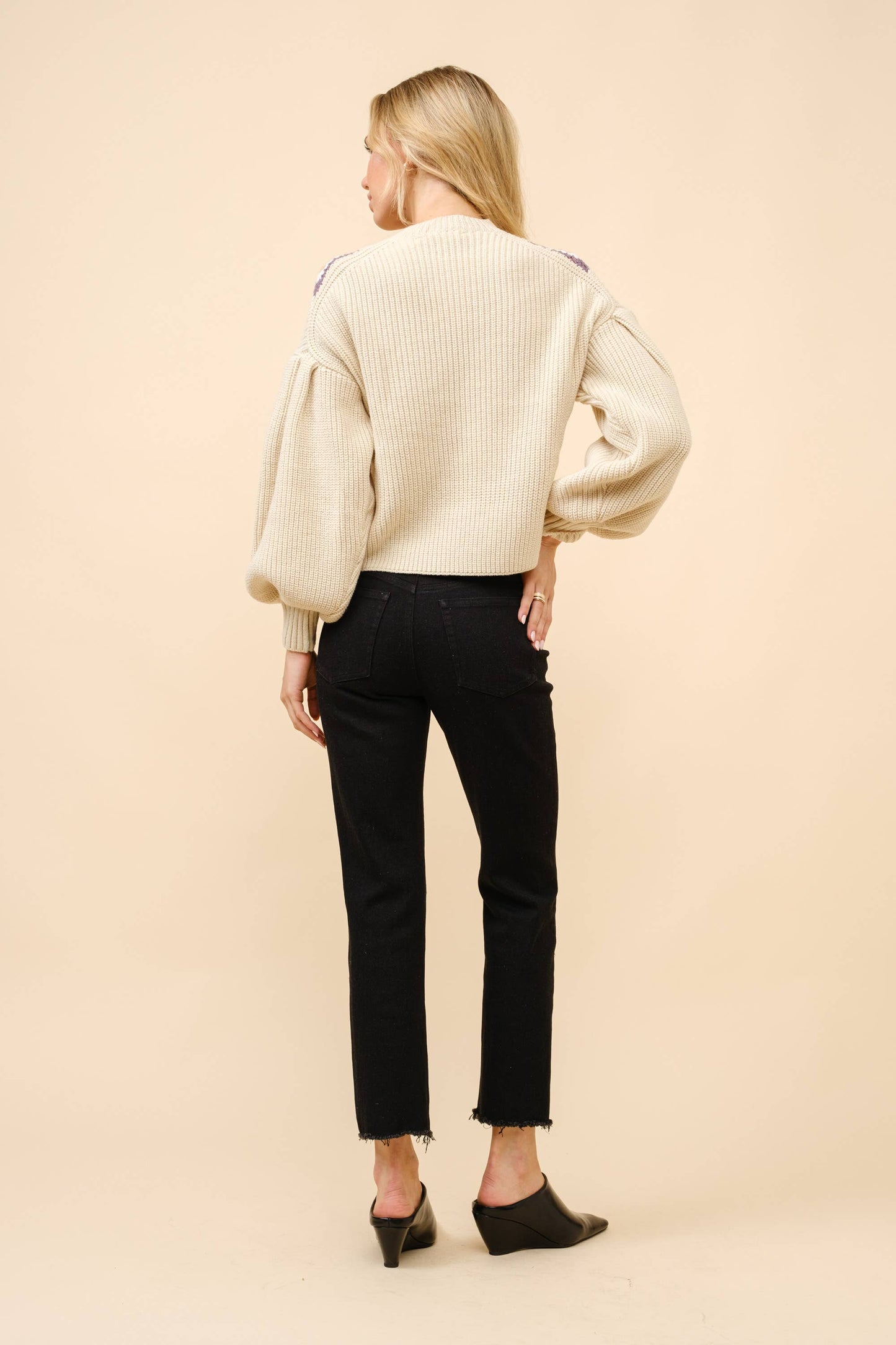 The Donna Crochet Inset Balloon Sleeve Sweater