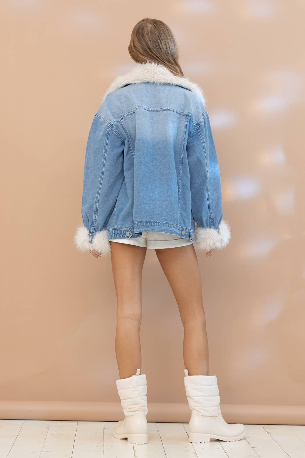 Lainey Fur Cuffed Luxe Denim Jacket