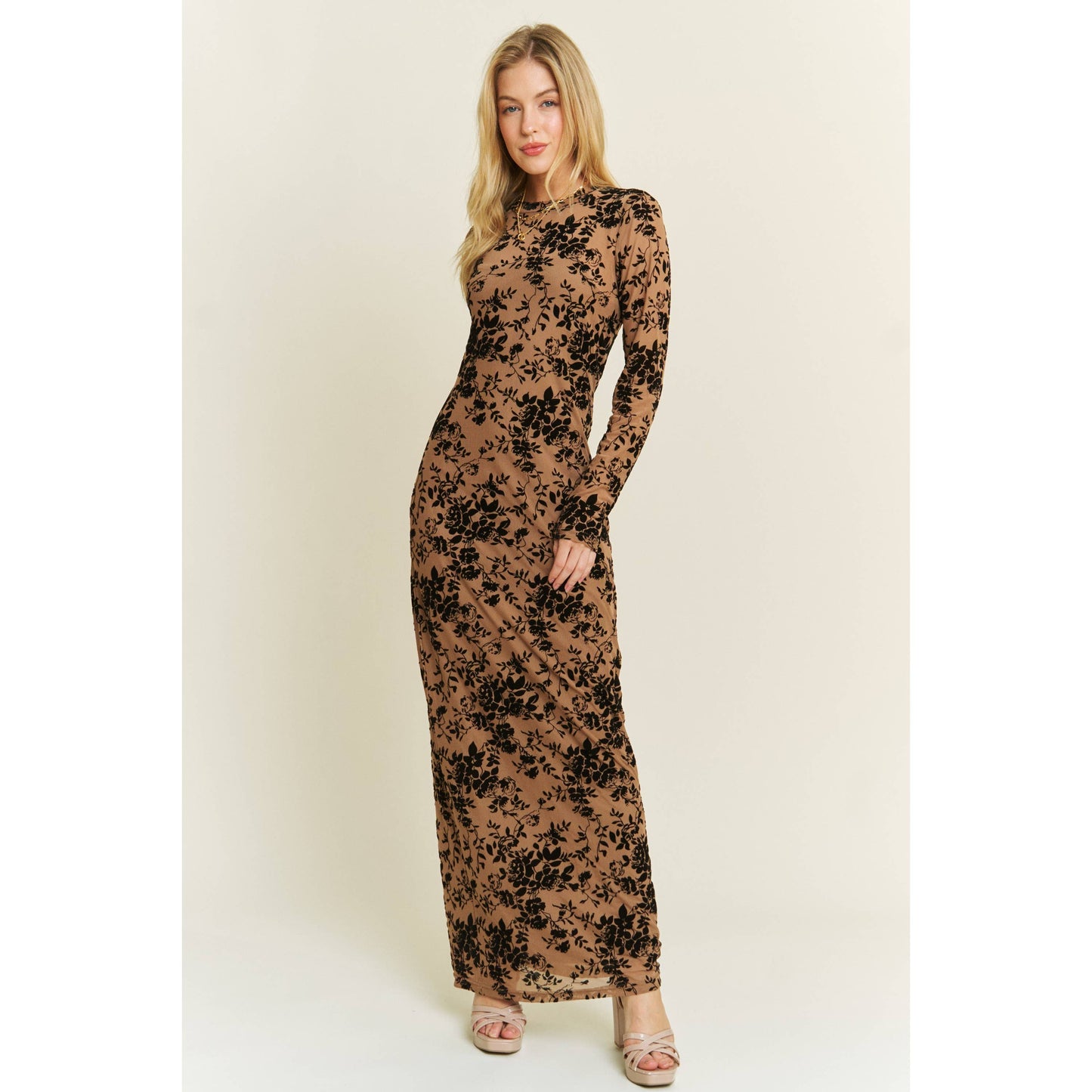 Velvet Flocking Maxi Mesh Layered Dress