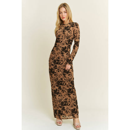 Velvet Flocking Maxi Mesh Layered Dress