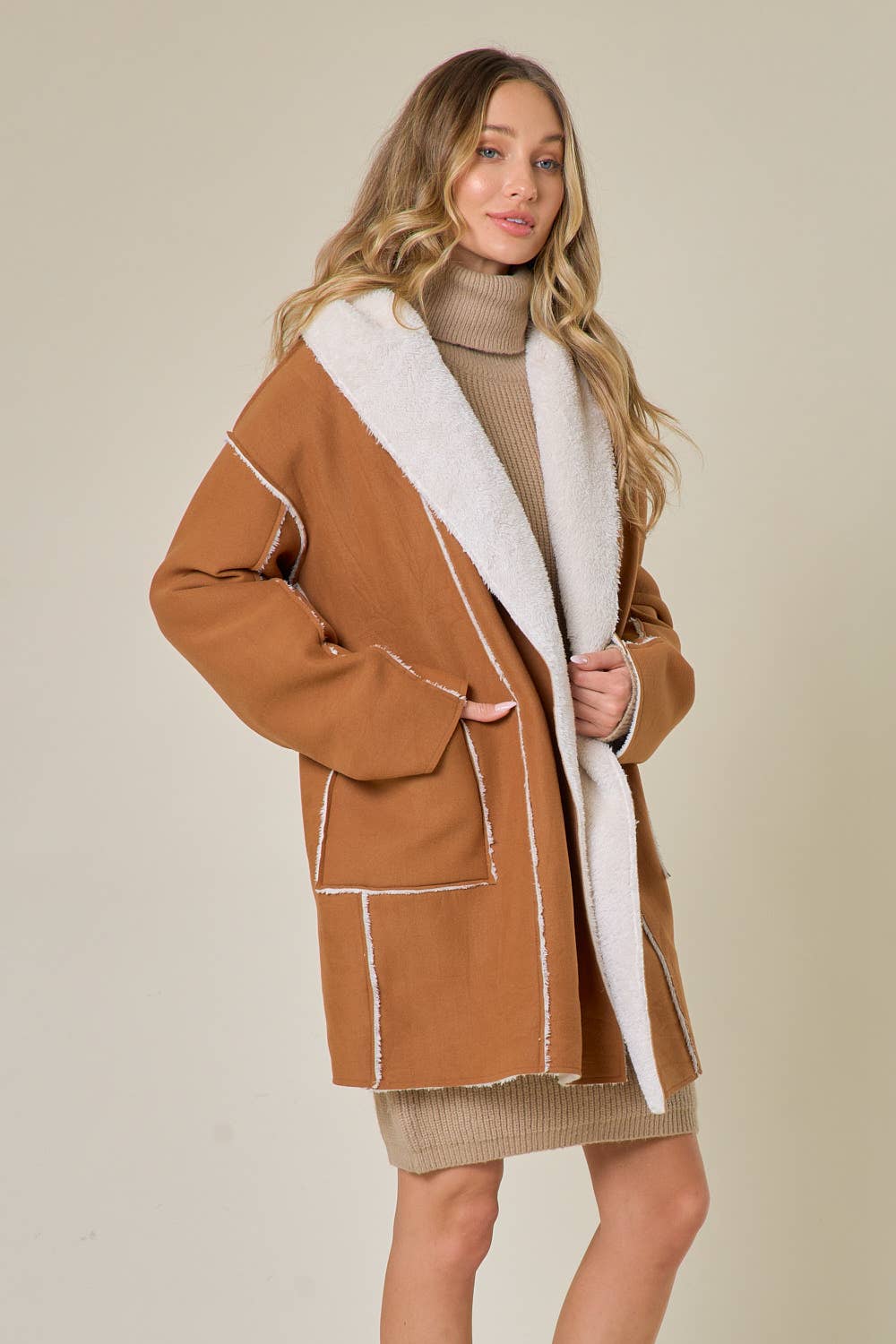 Tan Sherpa Hooded Sweater