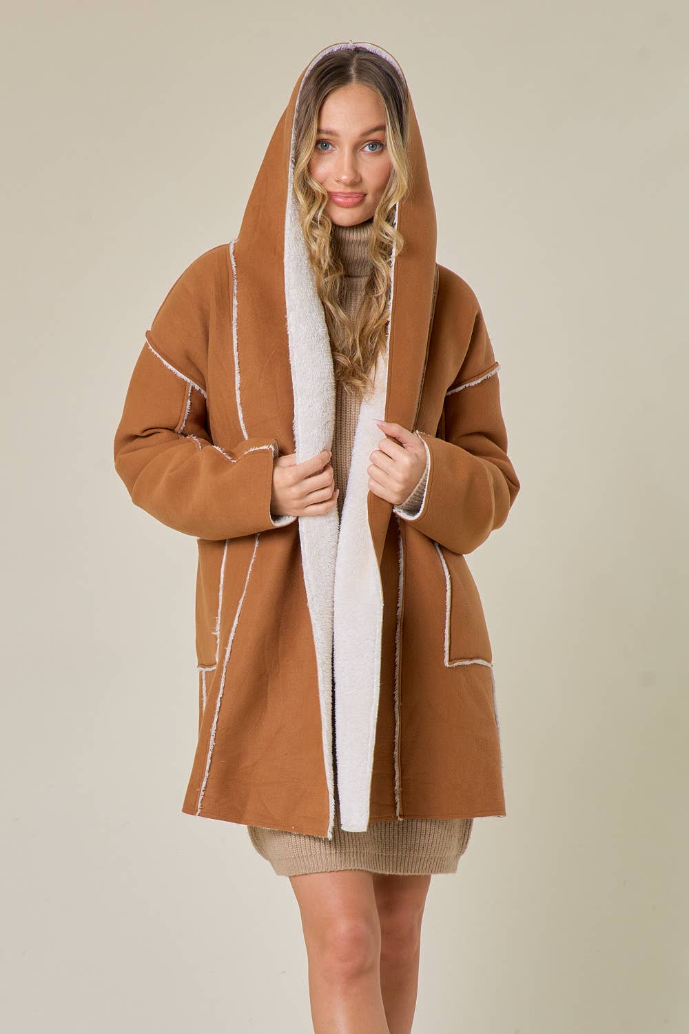 Tan Sherpa Hooded Sweater