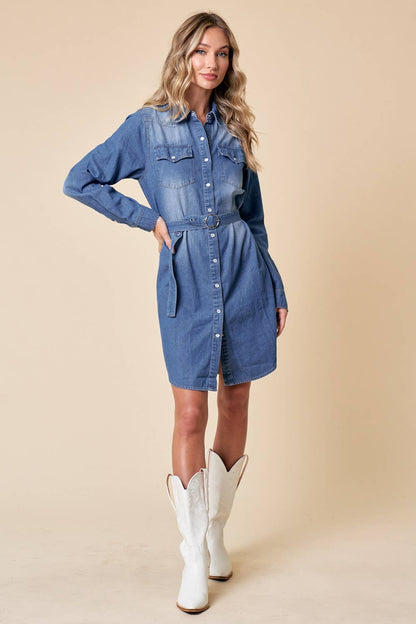 Medium Wash Light Denim Dress w/ Belt