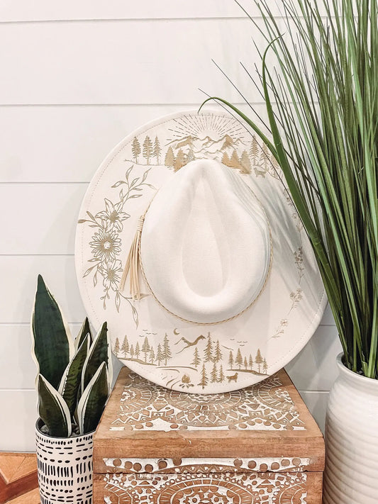 Engraved Floral Mountain Hat by Willie & Dolly Designs