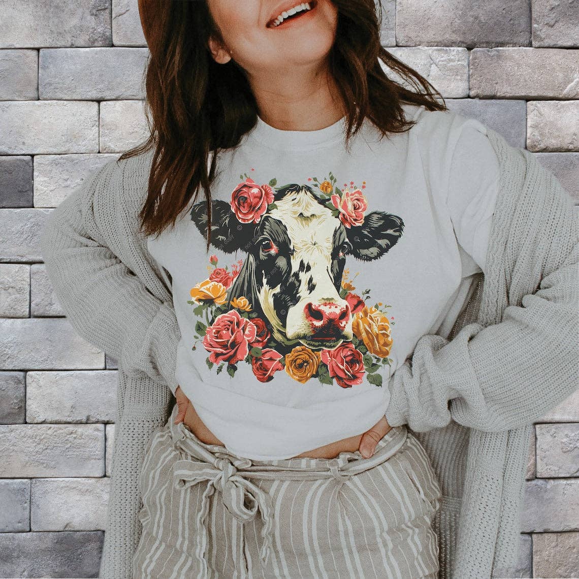 Rustic Cow Floral Tshirt