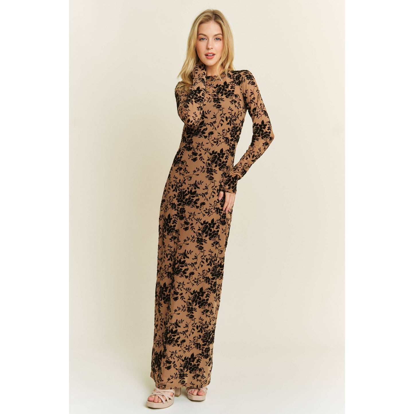 Velvet Flocking Maxi Mesh Layered Dress