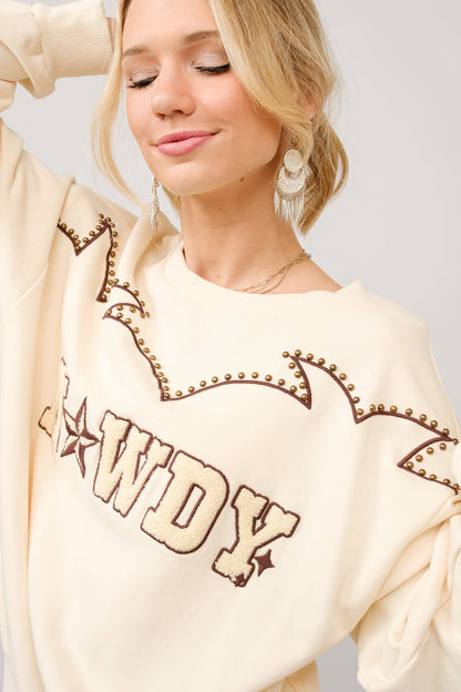 Howdy Studded Yoke Embroidered Sweatshirt