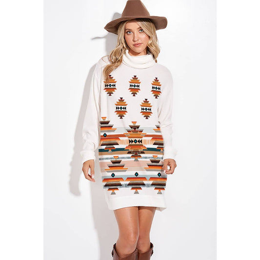 Aztec Turtle neck tunic dress