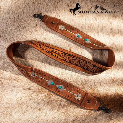 Montana West Floral Tooled Arrow Guitar Strap - Brown