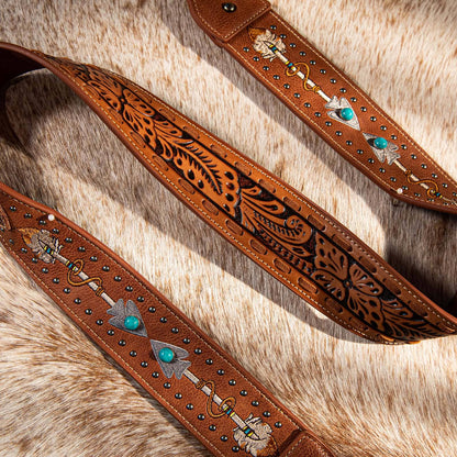 Montana West Floral Tooled Arrow Guitar Strap - Brown