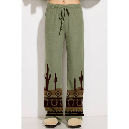 Western cowboy Print Rib Hoodie Loungewear Set