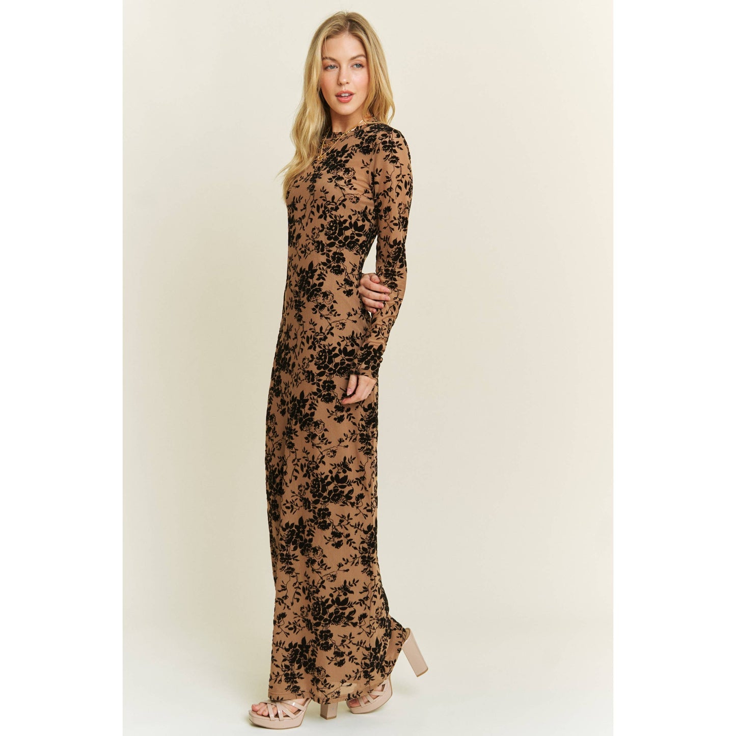 Velvet Flocking Maxi Mesh Layered Dress