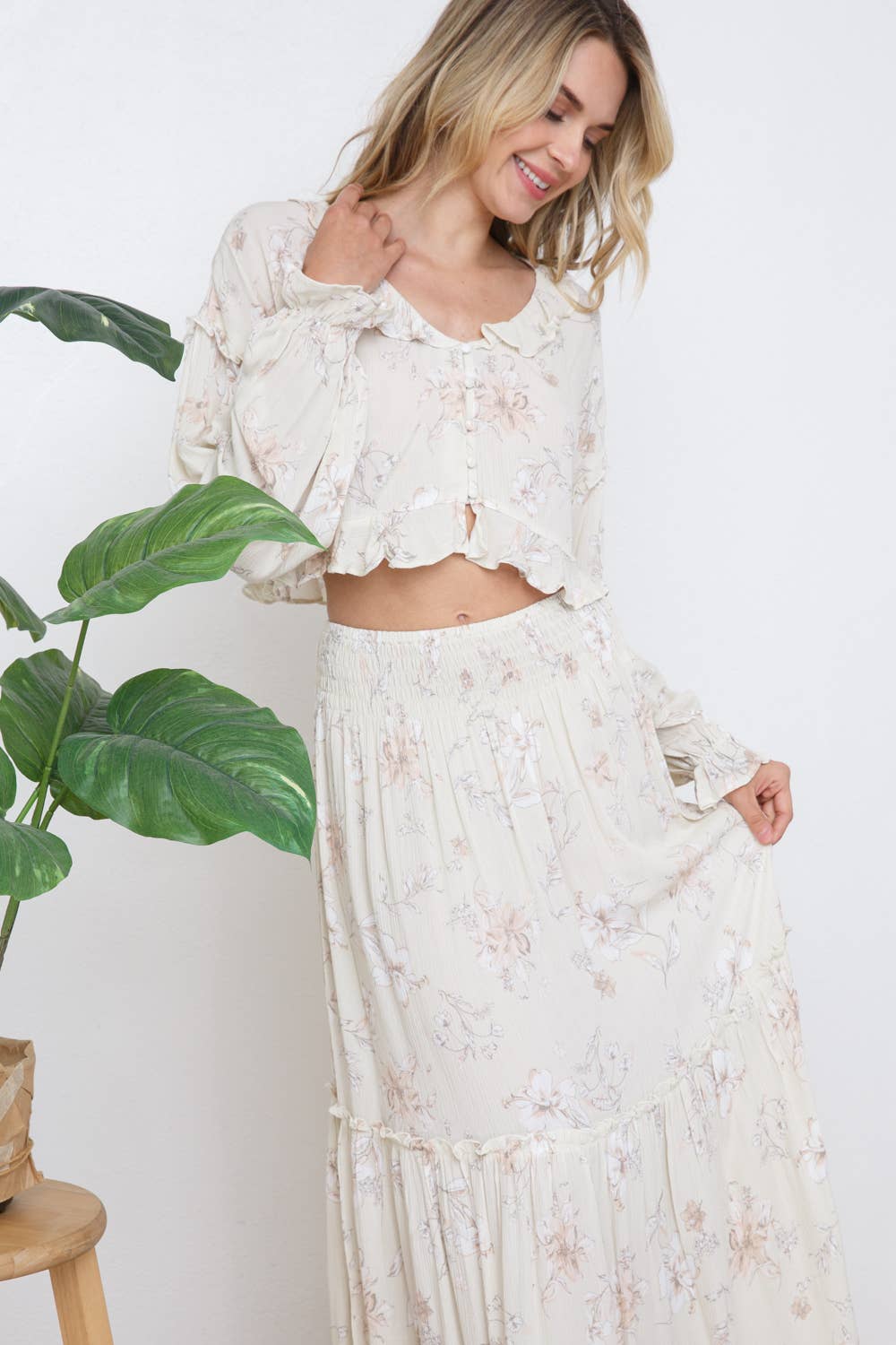 The Victoria Floral Spring Ruffle Slit Maxi Set