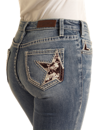 Cowhide Star Embroidered Mid Rise Boot Cut by Rock and Roll Denim