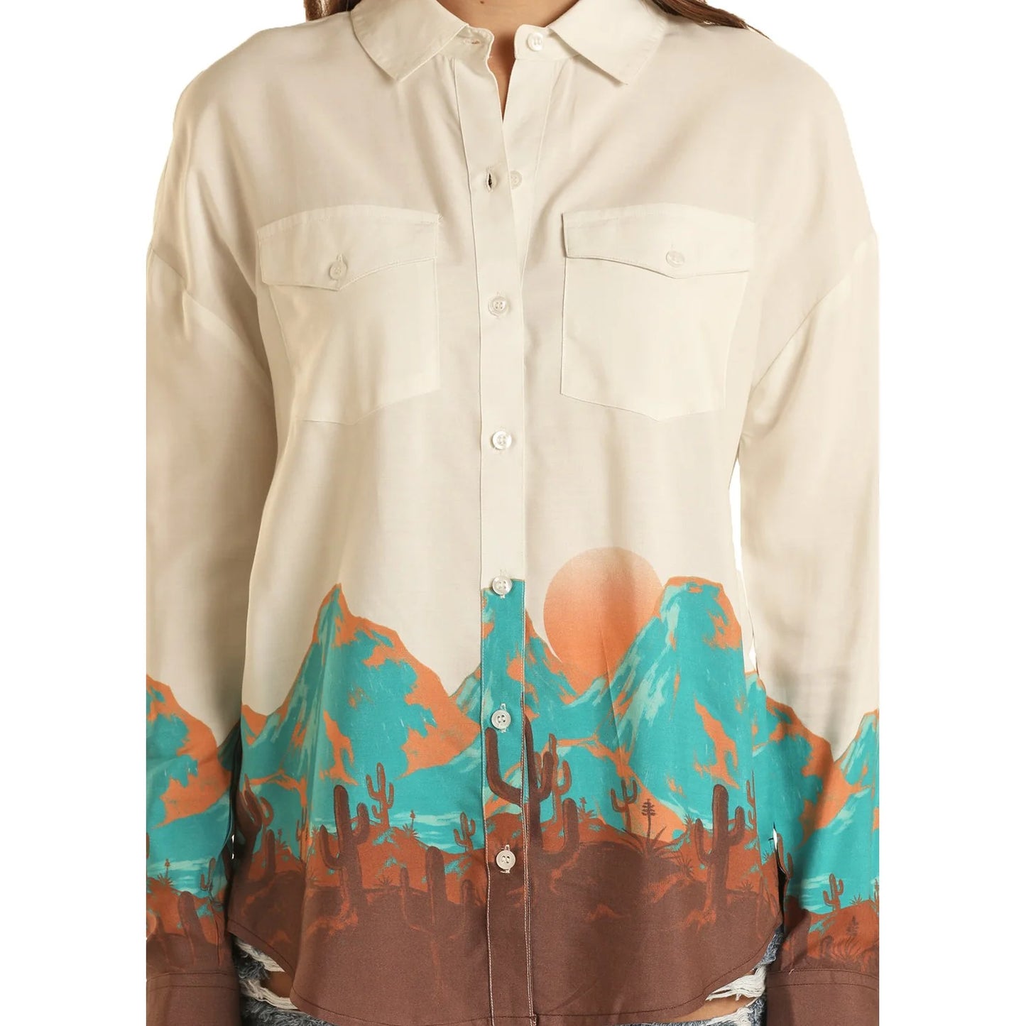 Rock & Roll Denim Women’s Desert Scenery Boyfriend Shirt