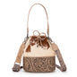 Montana West Cowhide Tooled Bucket Shoulder/Crossbody Bag - Tan