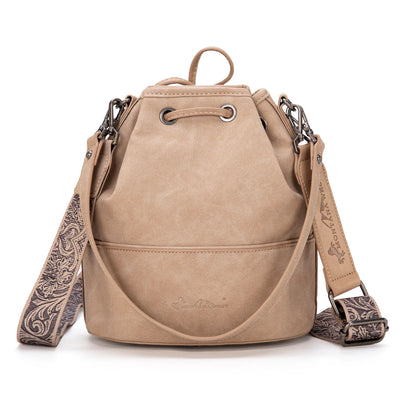 Montana West Cowhide Tooled Bucket Shoulder/Crossbody Bag - Tan