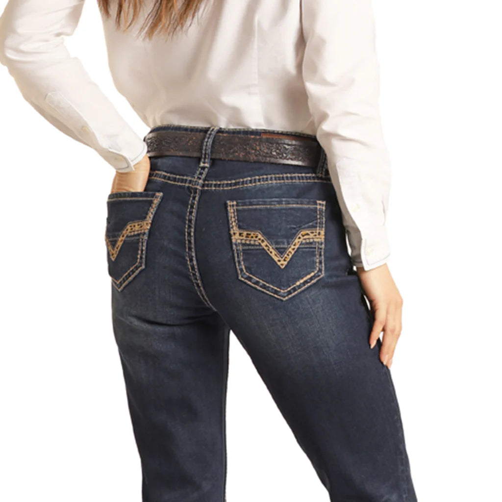 Rock & Roll Denim Ladies Cheetah Dark Wash Vintage Jeans