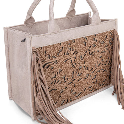 Trinity Ranch Floral Tooled Fringe Concealed Carry Tote/Crossbody