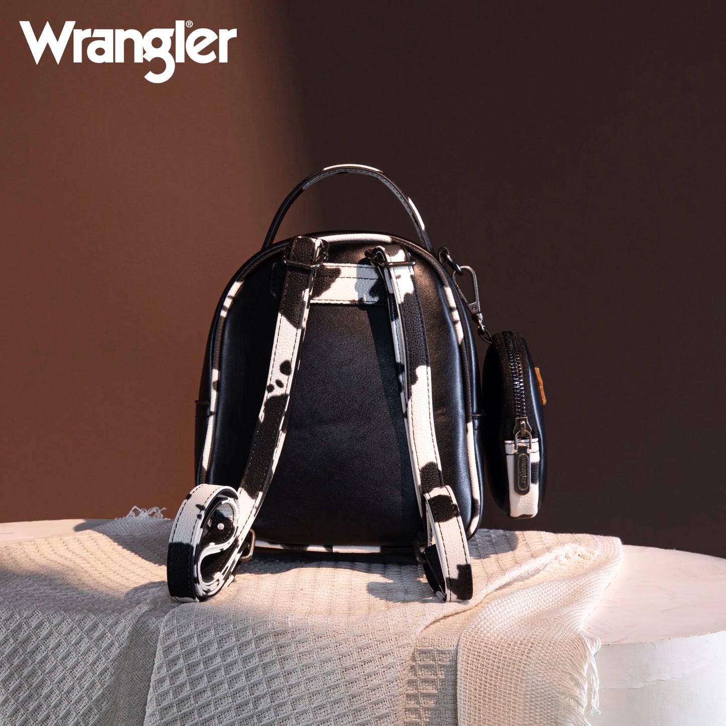 Wrangler Cow Print Trim Mini Backpack With Coin Pouch - Black