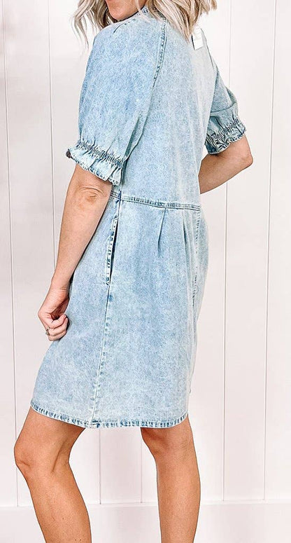 Mineral Wash Ruffled Denim Dress