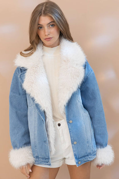 Lainey Fur Cuffed Luxe Denim Jacket