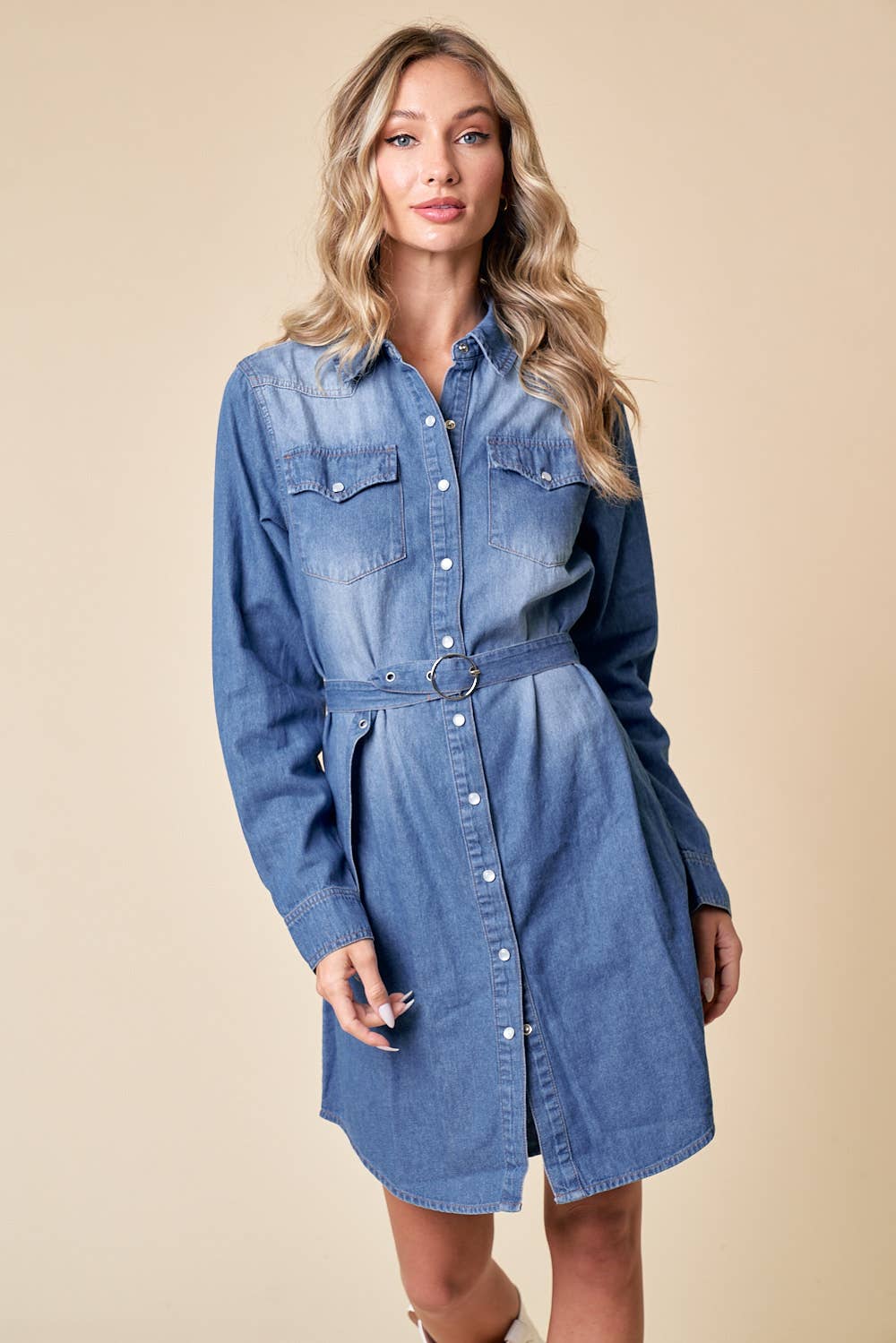 Medium Wash Light Denim Dress w/ Belt