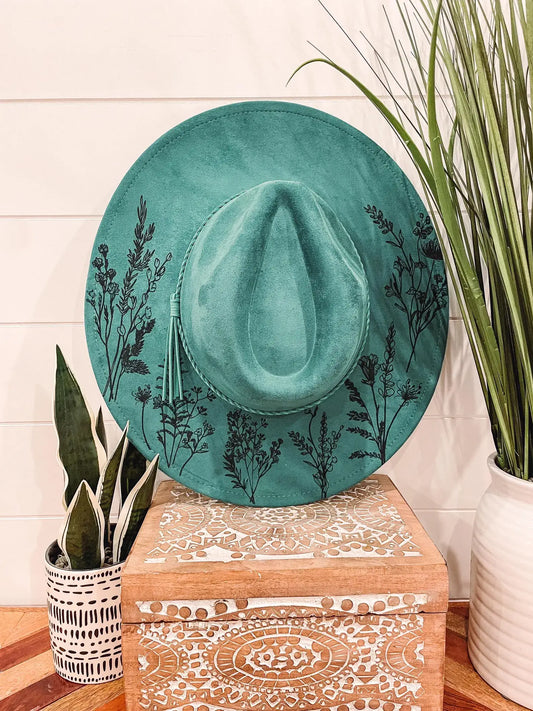 Emerald Engraved Floral Hat by Willie & Dolly Designs