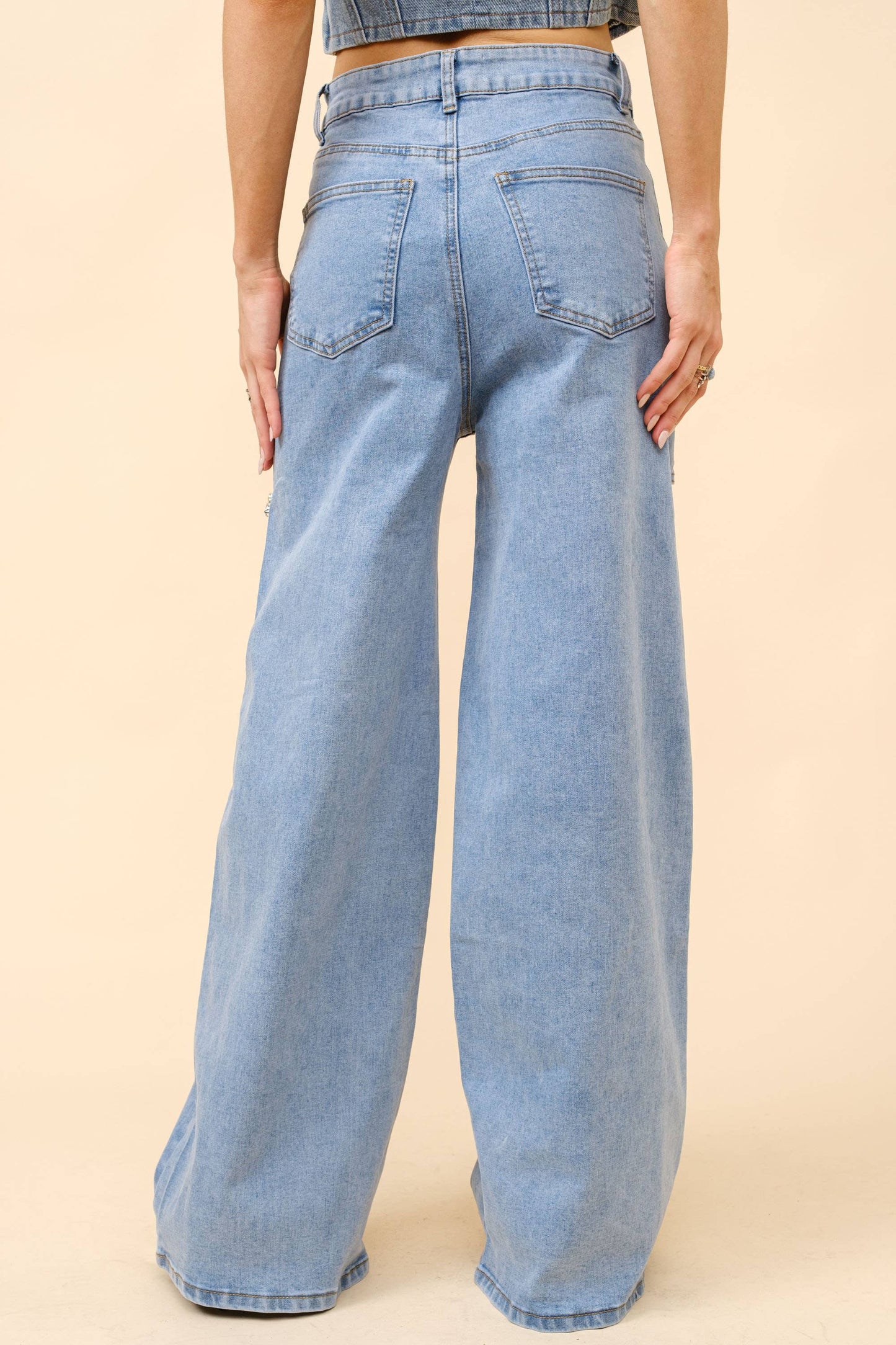 Mid Rise Crystal Peekaboo Denim Jeans