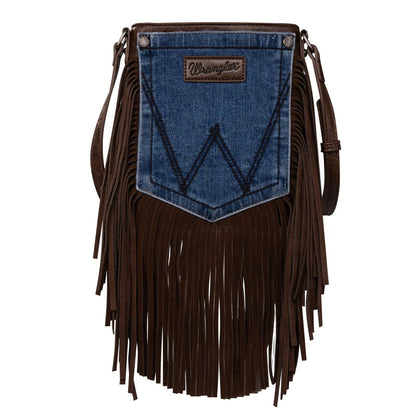 Montana West - Wrangler Leather Fringe Denim Pocket Crossbody