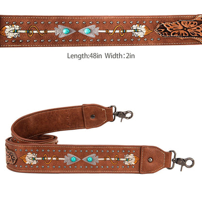 Montana West Floral Tooled Arrow Guitar Strap - Brown