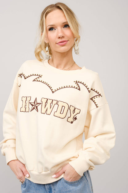 Howdy Studded Yoke Embroidered Sweatshirt