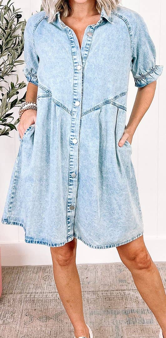 Mineral Wash Ruffled Denim Dress