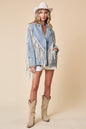 Light Wash Fringed Thick Denim Oversized Jacket