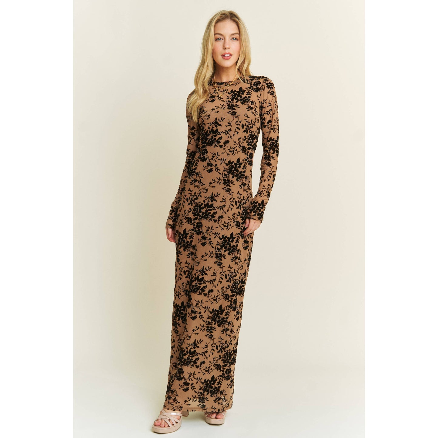 Velvet Flocking Maxi Mesh Layered Dress