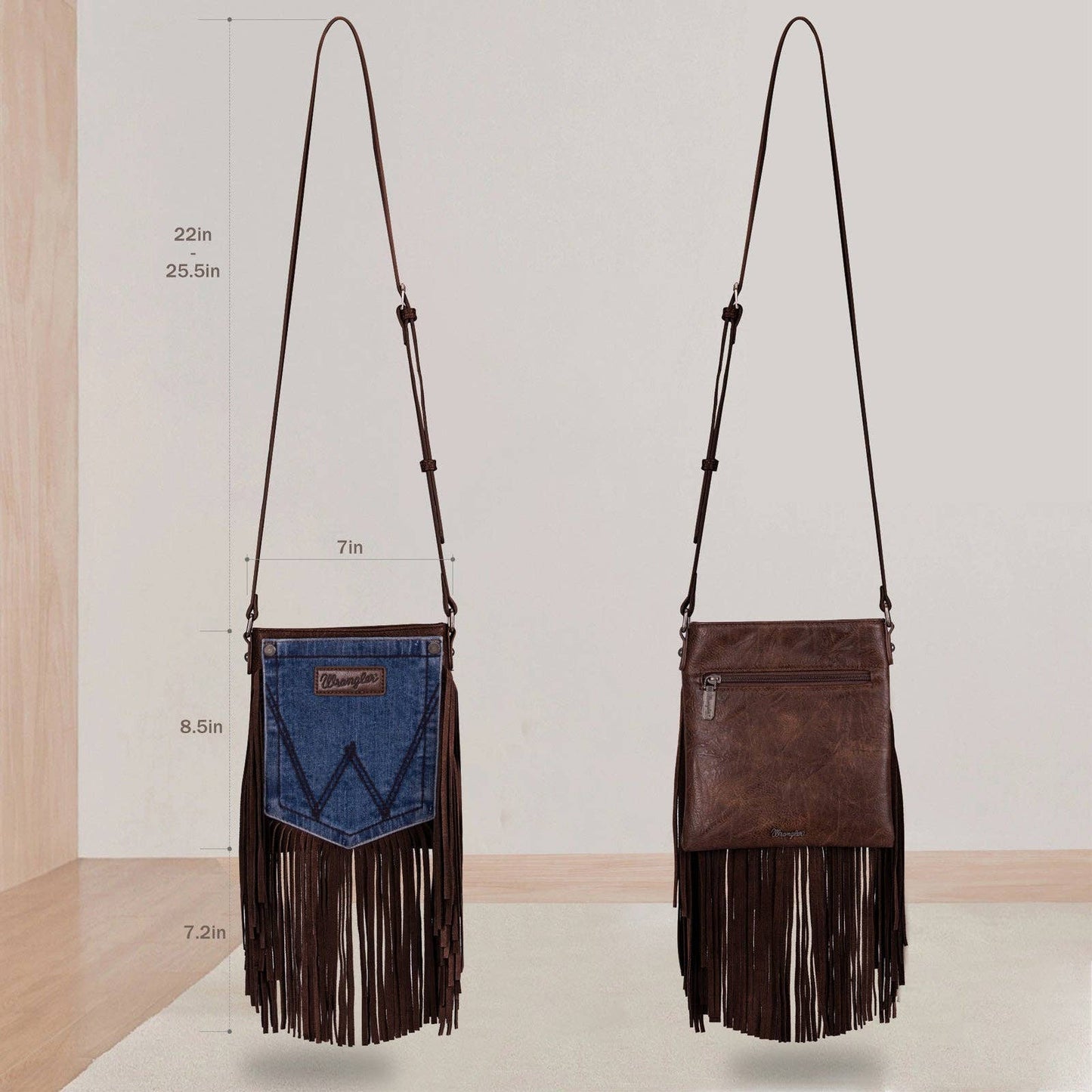 Montana West - Wrangler Leather Fringe Denim Pocket Crossbody