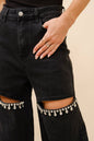 Mid Rise Crystal Peekaboo Denim Jeans