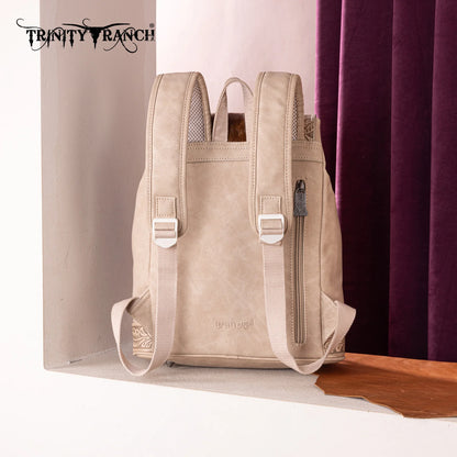 Trinity Ranch Genuine Hair-On Cowhide Tooled Backpack - Tan